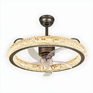 Gold Luxury Crystal Round Remote Ceiling Fan with Light Zowala Image - 12