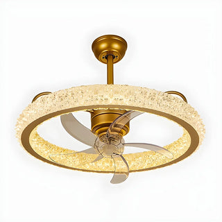 Gold Luxury Crystal Round Remote Ceiling Fan with Light Zowala Image - 14