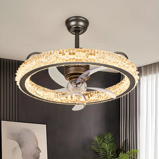 Gold Luxury Crystal Round Remote Ceiling Fan with Light Zowala Image - 2