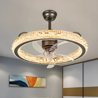Gold Luxury Crystal Round Remote Ceiling Fan with Light Zowala Image - 4