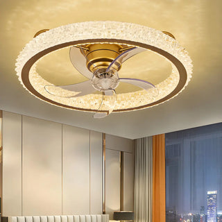 Gold Luxury Crystal Round Remote Ceiling Fan with Light Zowala Image - 5