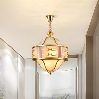 ZOWALA - Gold Double Bell Frosted Glass Porch Chandelier Image - 1