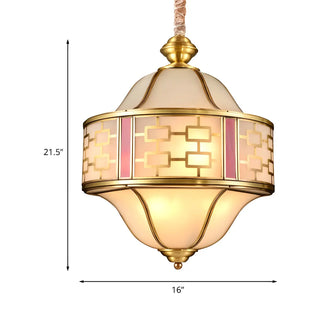 ZOWALA - Gold Double Bell Frosted Glass Porch Chandelier #size