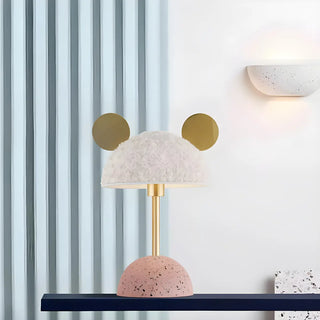 Cute Fluffy Shade Ear Accents Pink Base LED Table Lamp Zawala Image - 3
