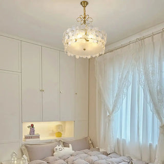 ZOWALA - Flower Crystal Pearl Glass Gold Bedroom Drum Chandelier Image - 1