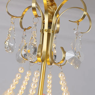 ZOWALA - Flower Crystal Pearl Glass Gold Bedroom Drum Chandelier Image - 11