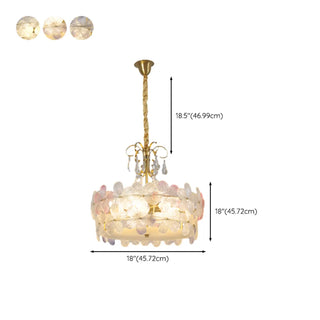 ZOWALA - Flower Crystal Pearl Glass Gold Bedroom Drum Chandelier #size