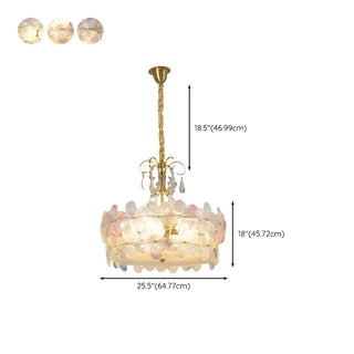 ZOWALA - Flower Crystal Pearl Glass Gold Bedroom Drum Chandelier Image - 14