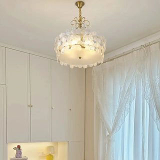 ZOWALA - Flower Crystal Pearl Glass Gold Bedroom Drum Chandelier Image - 2