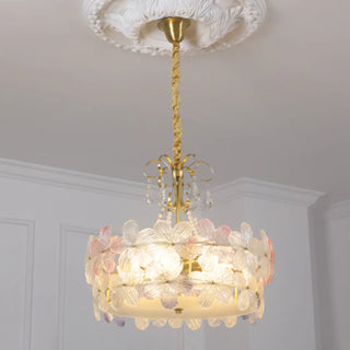ZOWALA - Flower Crystal Pearl Glass Gold Bedroom Drum Chandelier Image - 3