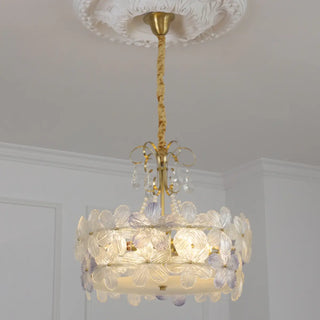 ZOWALA - Flower Crystal Pearl Glass Gold Bedroom Drum Chandelier Image - 4