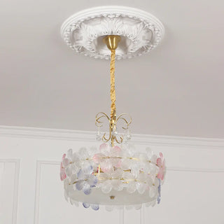 ZOWALA - Flower Crystal Pearl Glass Gold Bedroom Drum Chandelier Image - 5