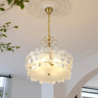 ZOWALA - Flower Crystal Pearl Glass Gold Bedroom Drum Chandelier Image - 6