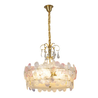 ZOWALA - Flower Crystal Pearl Glass Gold Bedroom Drum Chandelier Image - 7