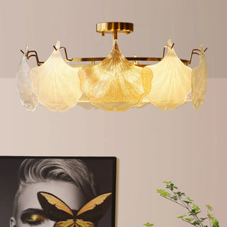 ZOWALA - Gold Glass Ginkgo Leaf Semi-Flush Mount Light Image - 1
