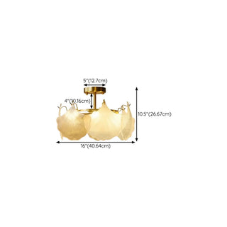 ZOWALA - Gold Glass Ginkgo Leaf Semi-Flush Mount Light #size