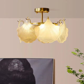 ZOWALA - Gold Glass Ginkgo Leaf Semi-Flush Mount Light Image - 2