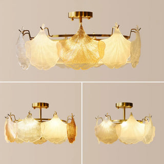 ZOWALA - Gold Glass Ginkgo Leaf Semi-Flush Mount Light Image - 4