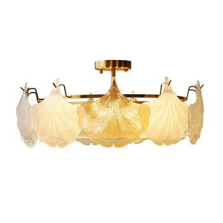 ZOWALA - Gold Glass Ginkgo Leaf Semi-Flush Mount Light Image - 5