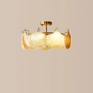 ZOWALA - Gold Glass Ginkgo Leaf Semi-Flush Mount Light Image - 7