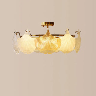 ZOWALA - Gold Glass Ginkgo Leaf Semi-Flush Mount Light Image - 8