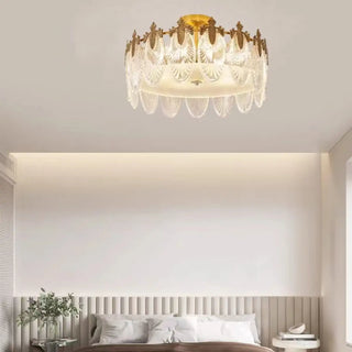 ZOWALA - Gold Glass Leaf Drum Semi-Flush Mount Light Image - 1