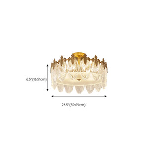 ZOWALA - Gold Glass Leaf Drum Semi-Flush Mount Light Image - 11