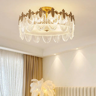 ZOWALA - Gold Glass Leaf Drum Semi-Flush Mount Light Image - 2