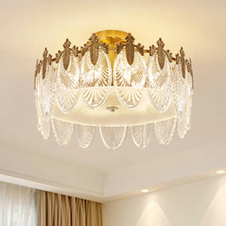 ZOWALA - Gold Glass Leaf Drum Semi-Flush Mount Light Image - 3