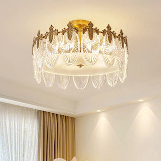 ZOWALA - Gold Glass Leaf Drum Semi-Flush Mount Light Image - 5
