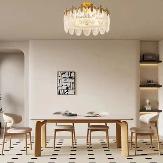 ZOWALA - Gold Glass Leaf Drum Semi-Flush Mount Light Image - 6