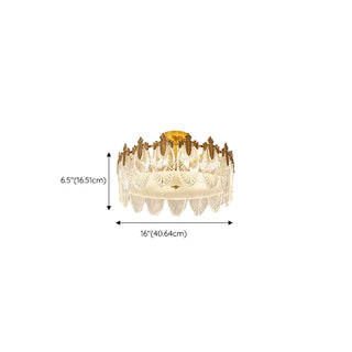 ZOWALA - Gold Glass Leaf Drum Semi-Flush Mount Light #size