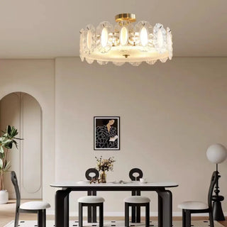 ZOWALA - Gold Glass Slice Drum Semi-Flush Mount Light Image - 1