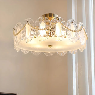 ZOWALA - Gold Glass Slice Drum Semi-Flush Mount Light Image - 2