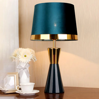 Stylish Fabric Barrel Ceramic Base Modern Table Lamp Zawala Image - 1