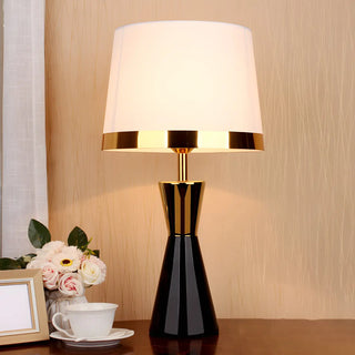 Stylish Fabric Barrel Ceramic Base Modern Table Lamp Zawala Image - 2