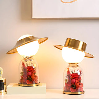 Romantic Glass Dome Gold Table Lamp with Flowers LED Zawala Image - 4