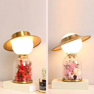 Romantic Glass Dome Gold Table Lamp with Flowers LED Zawala Image - 5