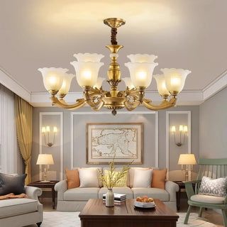 ZOWALA - Flower White Glass Gold Large Up Living Room Chandelier Image - 1
