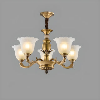 ZOWALA - Flower White Glass Gold Large Up Living Room Chandelier Image - 10