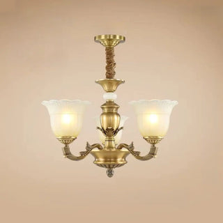 ZOWALA - Flower White Glass Gold Large Up Living Room Chandelier Image - 12
