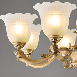 ZOWALA - Flower White Glass Gold Large Up Living Room Chandelier Image - 13
