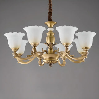 ZOWALA - Flower White Glass Gold Large Up Living Room Chandelier Image - 15