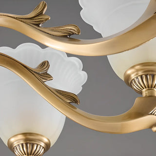 ZOWALA - Flower White Glass Gold Large Up Living Room Chandelier Image - 18
