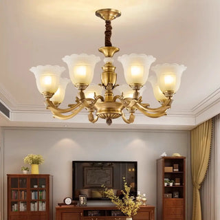 ZOWALA - Flower White Glass Gold Large Up Living Room Chandelier Image - 2