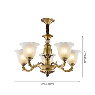 ZOWALA - Flower White Glass Gold Large Up Living Room Chandelier Image - 20