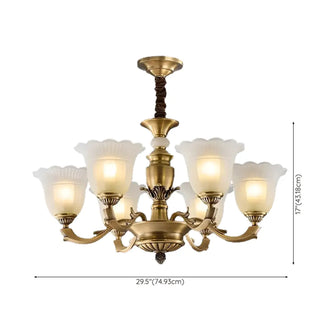 ZOWALA - Flower White Glass Gold Large Up Living Room Chandelier Image - 21