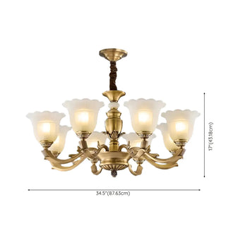ZOWALA - Flower White Glass Gold Large Up Living Room Chandelier Image - 22