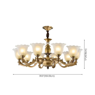 ZOWALA - Flower White Glass Gold Large Up Living Room Chandelier Image - 23