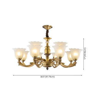 ZOWALA - Flower White Glass Gold Large Up Living Room Chandelier Image - 24